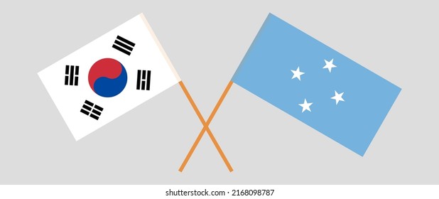Crossed flags of South Korea and Micronesia. Official colors. Correct proportion. Vector illustration
