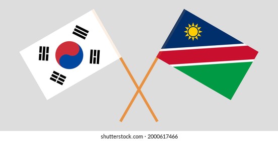 Crossed flags of South Korea and Namibia. Official colors. Correct proportion