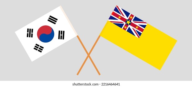 Crossed flags of South Korea and Niue. Official colors. Correct proportion. Vector illustration
