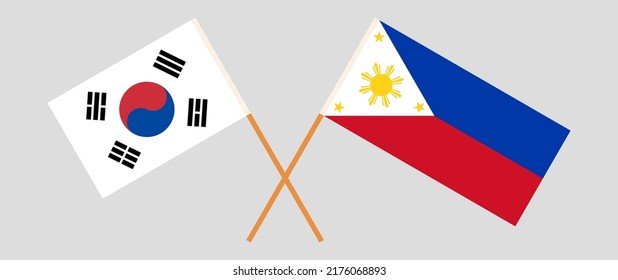 Crossed flags of South Korea and the Philippines. Official colors. Correct proportion. Vector illustration
