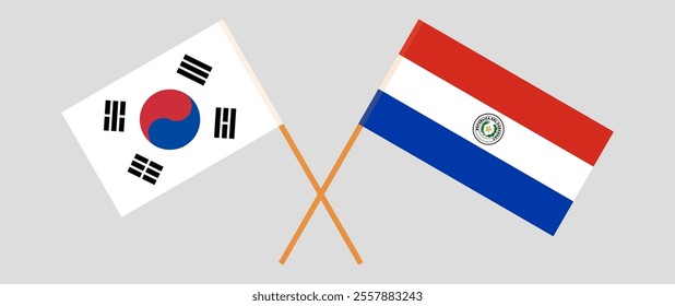 Crossed flags of South Korea and Republic of Paraguay. Official colors. Correct proportion. Vector illustration.
