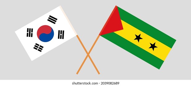 Crossed flags of South Korea and Sao Tome and Principe. Official colors. Correct proportion