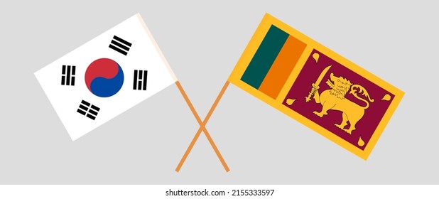 Crossed flags of South Korea and Sri Lanka. Official colors. Correct proportion. Vector illustration
