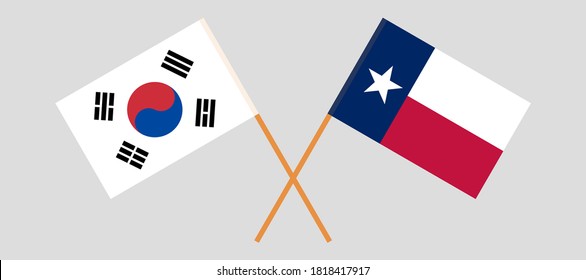 Crossed flags of South Korea and the State of Texas. Official colors. Correct proportion. Vector illustration
