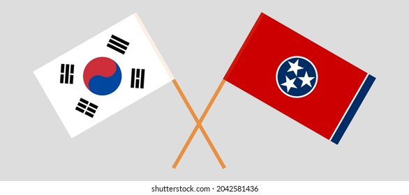 Crossed flags of South Korea and the State of Tennessee. Official colors. Correct proportion