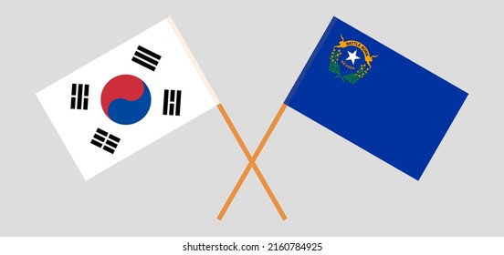 Crossed flags of South Korea and The State of Nevada. Official colors. Correct proportion. Vector illustration
