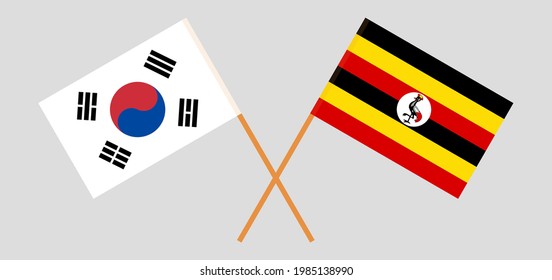 Crossed flags of South Korea and Uganda. Official colors. Correct proportion
