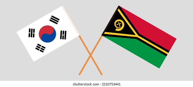 Banderas cruzadas de Corea del Sur y Vanuatu. Colores oficiales. Proporción correcta. Ilustración del vector
