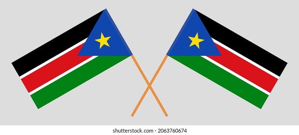 Crossed flags of South Sudan. Official colors. Correct proportion