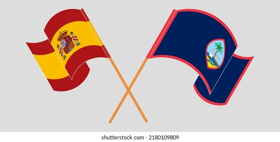 Crossed flags of Spain and Guam. Official colors. Correct proportion. Vector illustration
