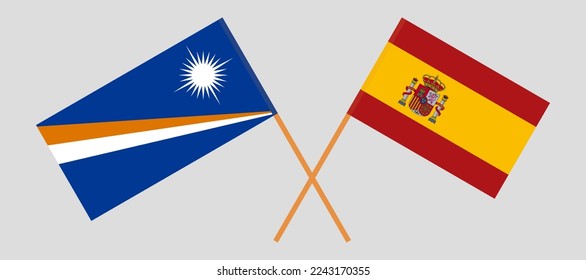 Gekreuzte Flaggen Spaniens und der Marshallinseln. Offizielle Farben. Richtiger Anteil. Vektorgrafik
