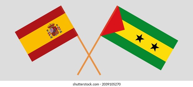 Crossed flags of Spain and Sao Tome and Principe. Official colors. Correct proportion