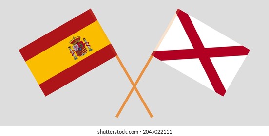 Crossed flags of Spain and The State of Alabama. Official colors. Correct proportion