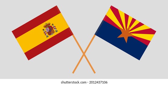 Crossed flags of Spain and the State of Arizona. Official colors. Correct proportion