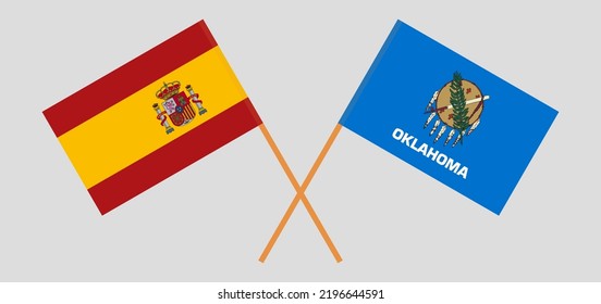 Crossed flags of Spain and The State of Oklahoma. Official colors. Correct proportion. Vector illustration
