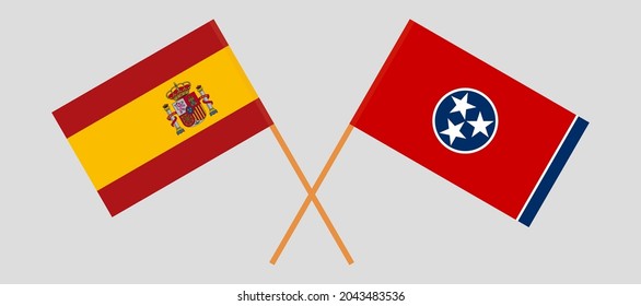 Crossed flags of Spain and the State of Tennessee. Official colors. Correct proportion