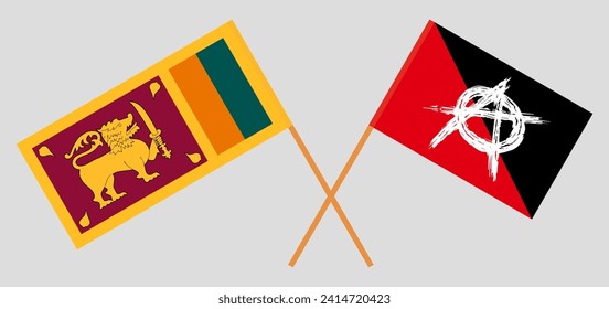 Crossed flags of Sri Lanka and anarchy. Official colors. Correct proportion. Vector illustration
