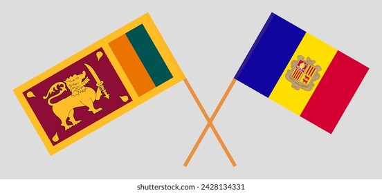 Crossed flags of Sri Lanka and Andorra. Official colors. Correct proportion. Vector illustration
