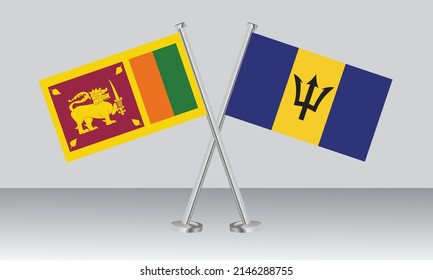 Crossed flags of Sri Lanka and Barbados. Official colors. Correct proportion. Banner design
