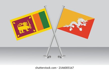 Banderas cruzadas de Sri Lanka y Bután. Colores oficiales. Proporción correcta. Diseño de pancartas