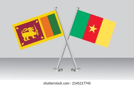 Crossed flags of Sri Lanka and Cameroon. Official colors. Correct proportion. Banner design
