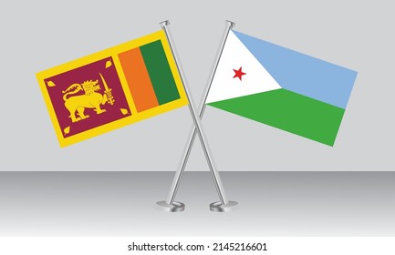 Crossed flags of Sri Lanka and Djibouti. Official colors. Correct proportion. Banner design