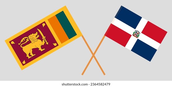 Crossed flags of Sri Lanka and Dominican Republic. Official colors. Correct proportion. Vector illustration
