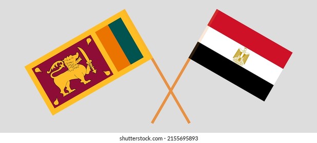 Crossed flags of Sri Lanka and Egypt. Official colors. Correct proportion. Vector illustration
