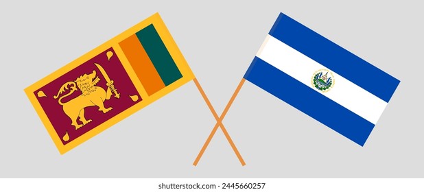 Crossed flags of Sri Lanka and El Salvador. Official colors. Correct proportion. Vector illustration
