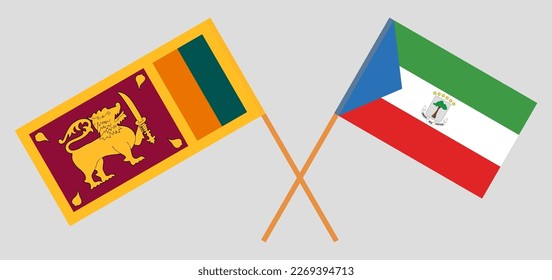 Crossed flags of Sri Lanka and Equatorial Guinea. Official colors. Correct proportion. Vector illustration
