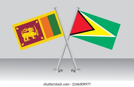 Crossed flags of Sri Lanka and Guyana. Official colors. Correct proportion. Banner design