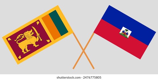 Crossed flags of Sri Lanka and Haiti. Official colors. Correct proportion. Vector illustration

