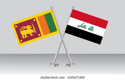 Crossed flags of Sri Lanka and Iraq. Official colors. Correct proportion. Banner design