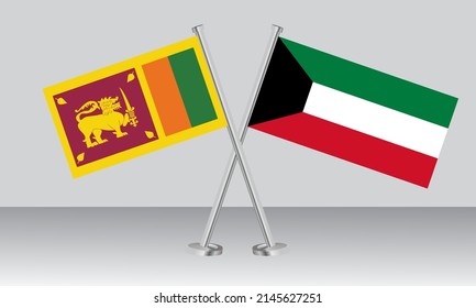 Crossed flags of Sri Lanka and Kuwait. Official colors. Correct proportion. Banner design