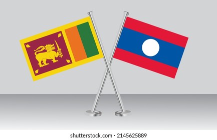Crossed flags of Sri Lanka and Laos. Official colors. Correct proportion. Banner design