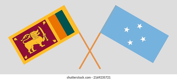 Crossed flags of Sri Lanka and Micronesia. Official colors. Correct proportion. Vector illustration
