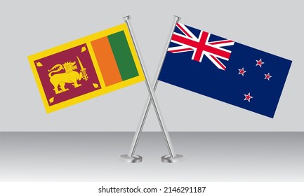 Crossed flags of Sri Lanka and New Zealand. Official colors. Correct proportion. Banner design