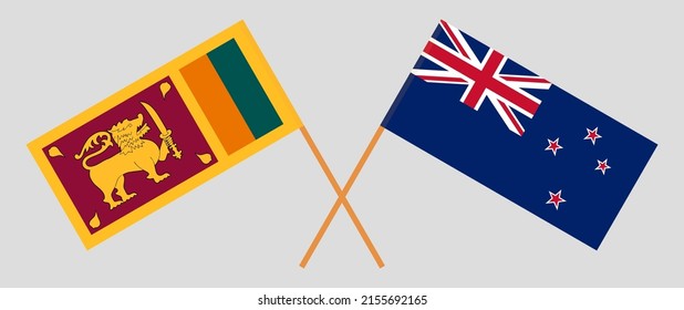 Crossed flags of Sri Lanka and New Zealand. Official colors. Correct proportion. Vector illustration

