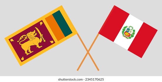 Crossed flags of Sri Lanka and Peru. Official colors. Correct proportion. Vector illustration
