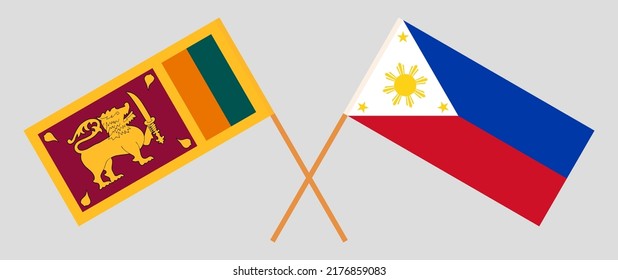 Crossed flags of Sri Lanka and the Philippines. Official colors. Correct proportion. Vector illustration
