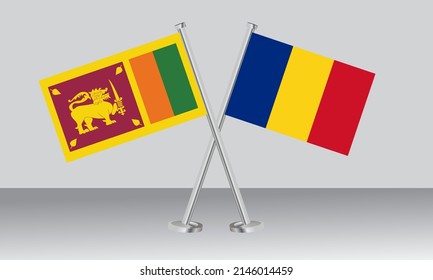 Banderas cruzadas de Sri Lanka y Rumania. Colores oficiales. Proporción correcta. Diseño de pancartas