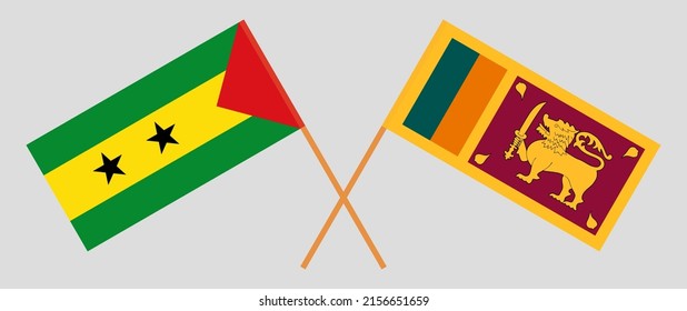 Crossed flags of Sri Lanka and Sao Tome and Principe. Official colors. Correct proportion. Vector illustration
