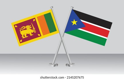 Banderas cruzadas de Sri Lanka y Sudán del Sur. Colores oficiales. Proporción correcta. Diseño de pancartas