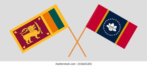 Crossed flags of Sri Lanka and The State of Mississippi. Official colors. Correct proportion. Vector illustration

