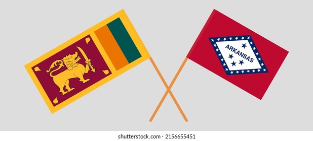 Gekreuzte Flaggen Sri Lankas und des Staates Arkansas. Offizielle Farben. Richtiger Anteil. Vektorgrafik
