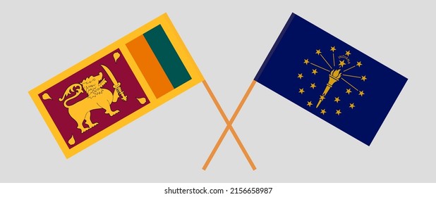 Banderas cruzadas de Sri Lanka y el Estado de Indiana. Colores oficiales. Proporción correcta. Ilustración del vector
