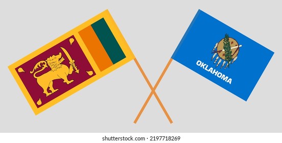 Banderas cruzadas de Sri Lanka y el estado de Oklahoma. Colores oficiales. Proporción correcta. Ilustración del vector

