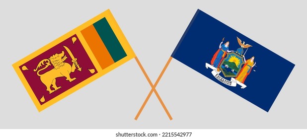 Crossed flags of Sri Lanka and The State of New York. Official colors. Correct proportion. Vector illustration
