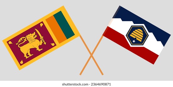 Crossed flags of Sri Lanka and The State of Utah. Official colors. Correct proportion. Vector illustration
