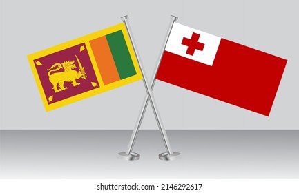 Crossed flags of Sri Lanka and Tonga. Official colors. Correct proportion. Banner design